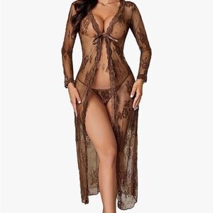 Sheer Brown Lace Duster Cardigan